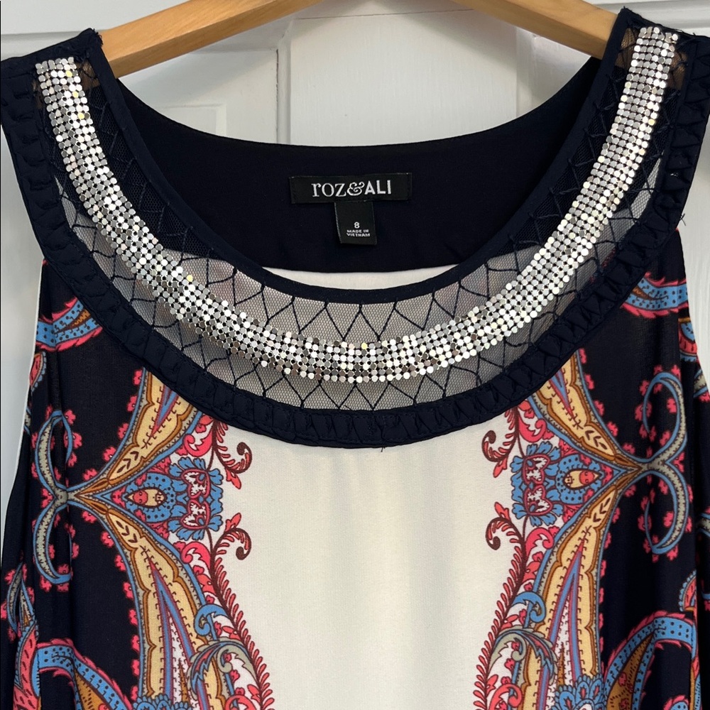 Roz & Ali Navy and White Paisley Midi Dress - Picture 3 of 4